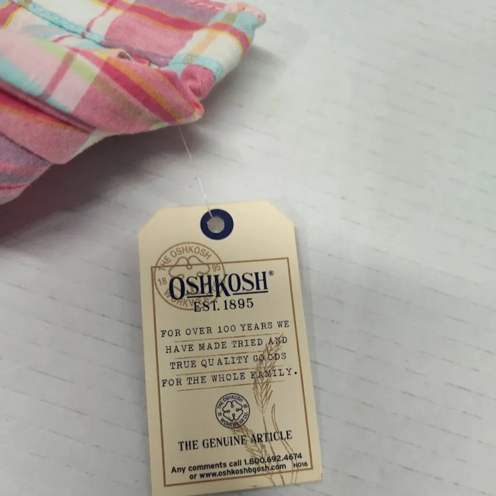 Oshkosh Y2K Girl's Plaid Pastel Shorts with String 100% Cotton Size 6 NWT